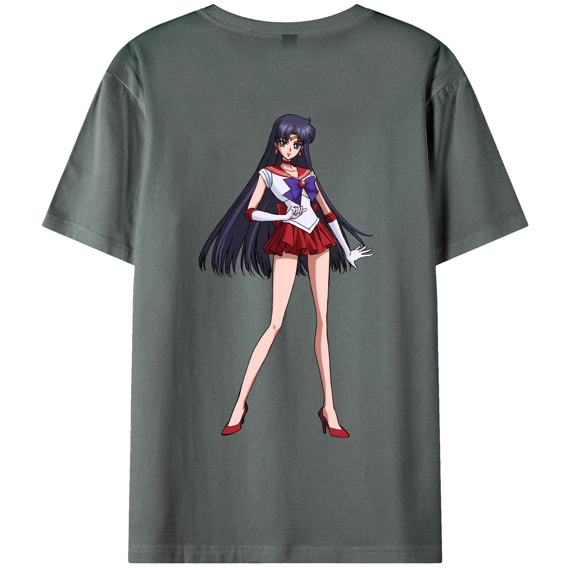 （画像用） 美少女戦士セーラームーン 火野レイ ひの レイ Sailor Moon Hino Rei （セーラーマーズ,Sailor Mars） 綿100％ メンズ半袖Tシャツ（バックプリント） 通気性